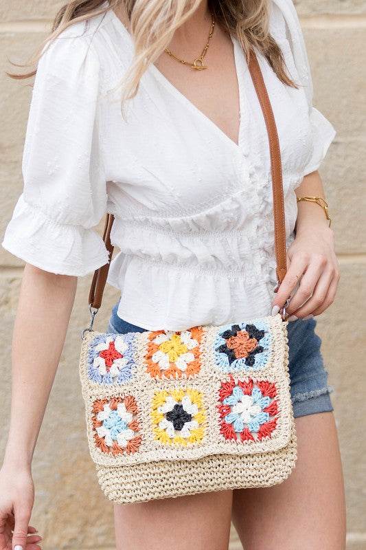 Sylvie Foldover Crochet Woven Crossbody - us.meeeshop