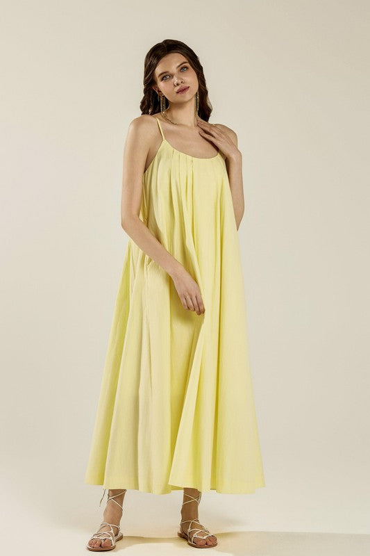 Plus Sleeveless Tuck Detail Dress with Tie Back | in mimosa | view 3 | noflik | us.meeeshop