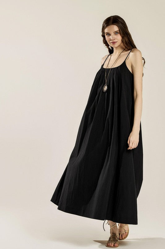 Plus Sleeveless Tuck Detail Dress with Tie Back | in Black | view 9 | noflik | us.meeeshop