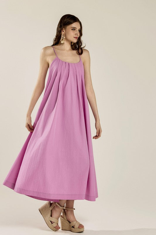 Plus Sleeveless Tuck Detail Dress with Tie Back | in Pink | view 13 | noflik | us.meeeshop