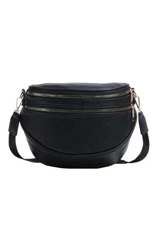 Sabrina Double Zip Leather Crescent Sling - us.meeeshop