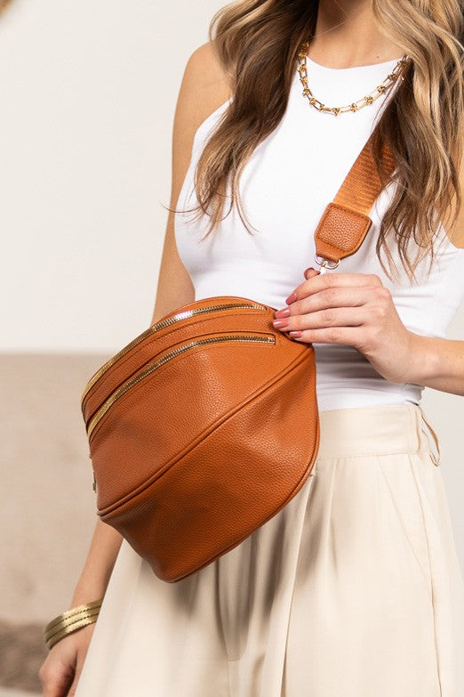 Sabrina Double Zip Leather Crescent Sling (women's handbags) view 2 - shop at us.meeeshop