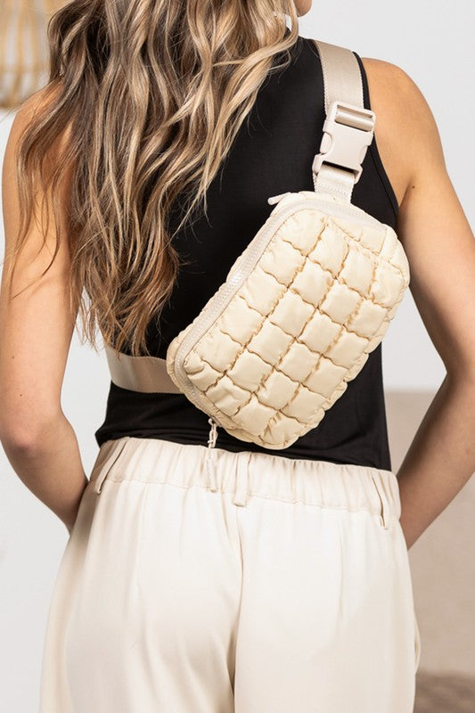 evyn quilted puffer Evyn Quilted Puffer Sling Belt Bum Bag view 2 (bag) - shop at us.meeeshop