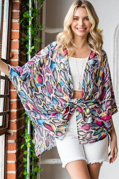 Heimish Full Size Multi Color Snake Open Cardigan Plus Size - us.meeeshop