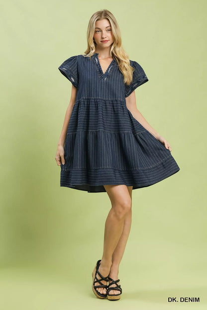 umgee chambray tiered Umgee Chambray Tiered Babydoll Dress view 4 (dress) - shop at us.meeeshop