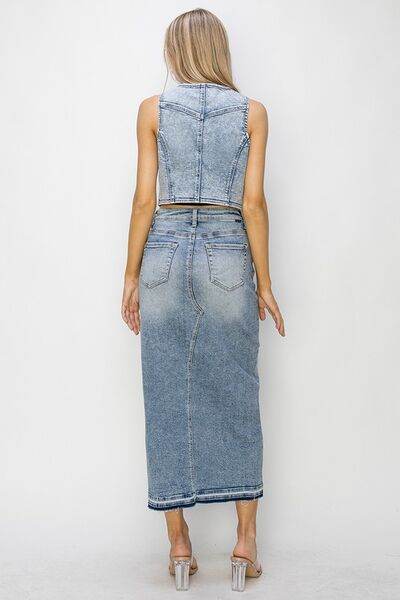 RISEN Button Down Crop Denim Vest - us.meeeshop