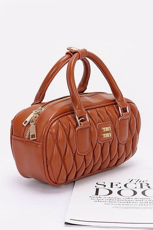 Faux Leather Quilted Convertible Top Handle Bag - us.meeeshop