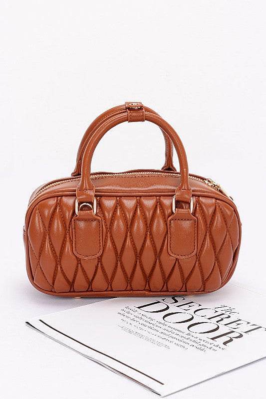 Faux Leather Quilted Convertible Top Handle Bag - us.meeeshop