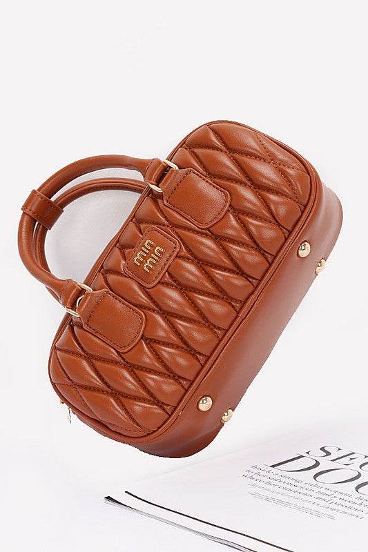 Faux Leather Quilted Convertible Top Handle Bag - us.meeeshop