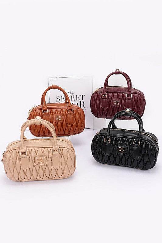 Faux Leather Quilted Convertible Top Handle Bag - us.meeeshop