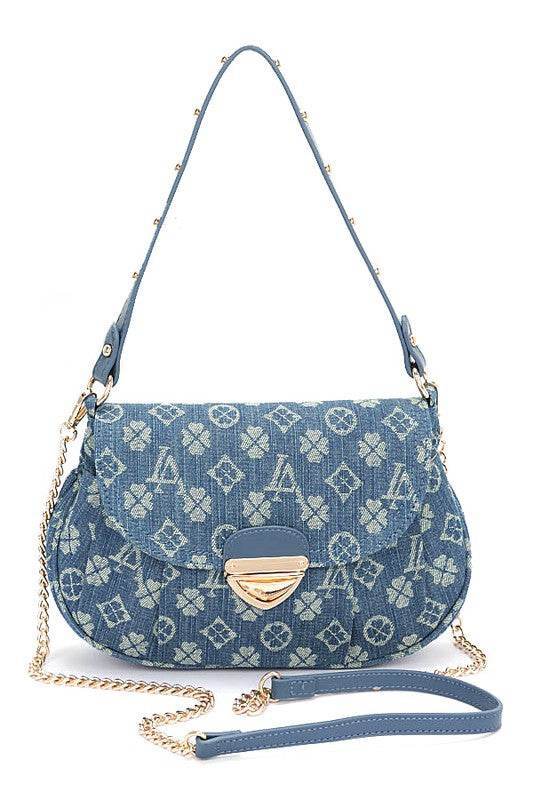 LA Jacquard Denim Fashion Shoulder Bag - us.meeeshop