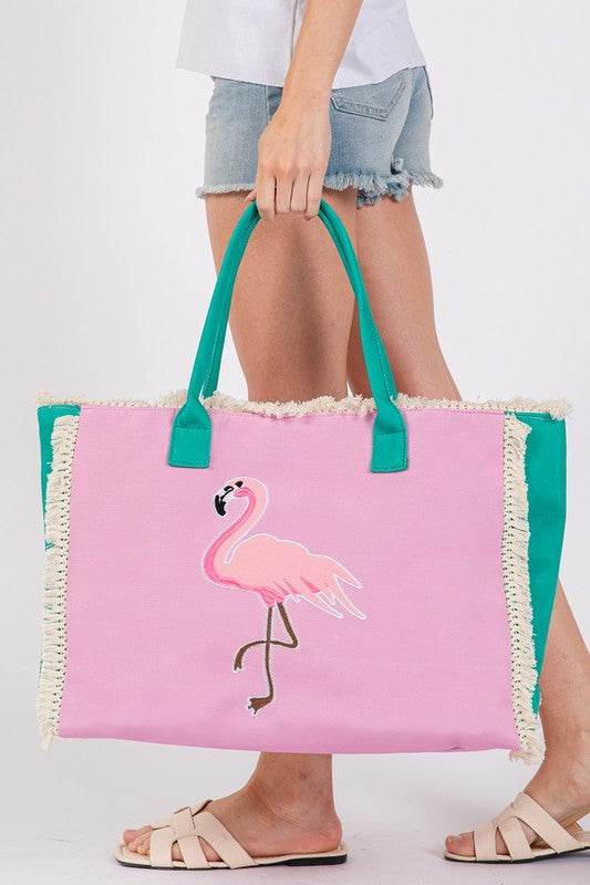 Flamingo Fringe Oversize Fashion Tote - us.meeeshop