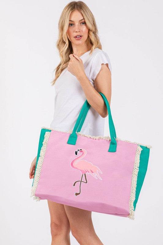 Flamingo Fringe Oversize Fashion Tote - us.meeeshop