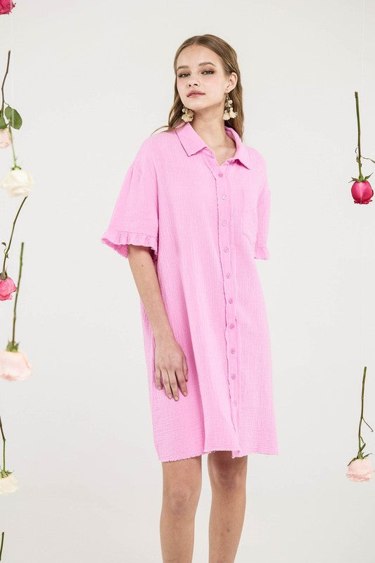 frayed edges breezy Frayed Edges Breezy Button Down Shirt Dress view 2 (dress) - shop at us.meeeshop