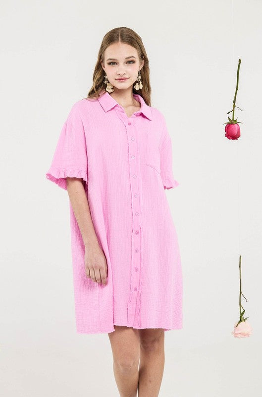 frayed edges breezy Frayed Edges Breezy Button Down Shirt Dress Black (dress) - shop at us.meeeshop