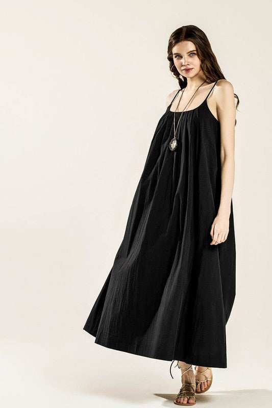 Sleeveless Tuck Detail Dress with Tie Back | in Black | view 15 | noflik | us.meeeshop