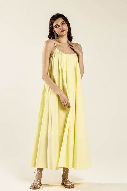 Sleeveless Tuck Detail Dress with Tie Back | in mimosa | view 11 | noflik | us.meeeshop