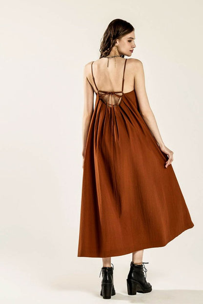 Sleeveless Tuck Detail Dress with Tie Back | view 8 | noflik | us.meeeshop