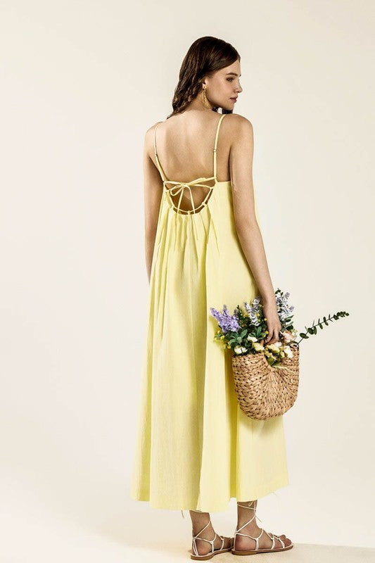 Sleeveless Tuck Detail Dress with Tie Back | view 12 | noflik | us.meeeshop