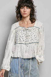POL Square Neck Lace Long Balloon Sleeve Top