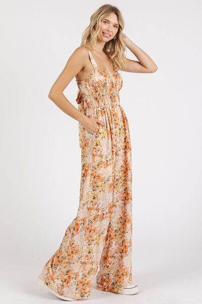 Mittoshop Flower Print Gathered Bust Sleeveless Jumpsuit - us.meeeshop