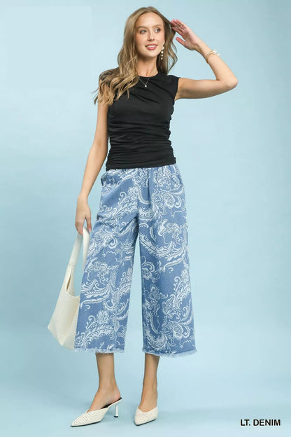 umgee stone wash Umgee Stone Wash Wide Leg Crop Pants view 5 (bottom) - shop at us.meeeshop