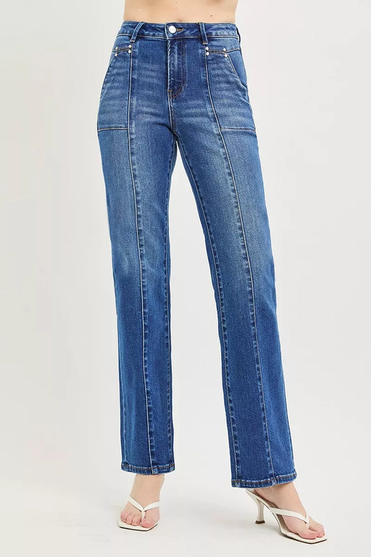 risen high rise RISEN High Rise Straight Patch Pocket Seamed Jeans view 2 (bottom) - shop at us.meeeshop