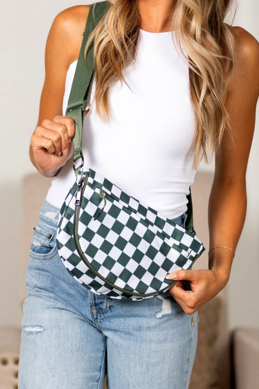 olivia nylon checkered Olivia Nylon Checkered Foldover Crossbody Almond (bag) - shop at us.meeeshop