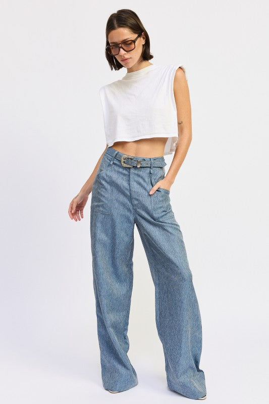 belted wide leg Belted Wide Leg Denim Trousers view 2 (bottom) - shop at us.meeeshop