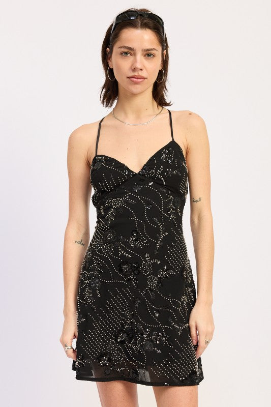 Spaghetti Strap Mini Dress with Rhinestones Detail (women's dresses) view 2 - shop at us.meeeshop