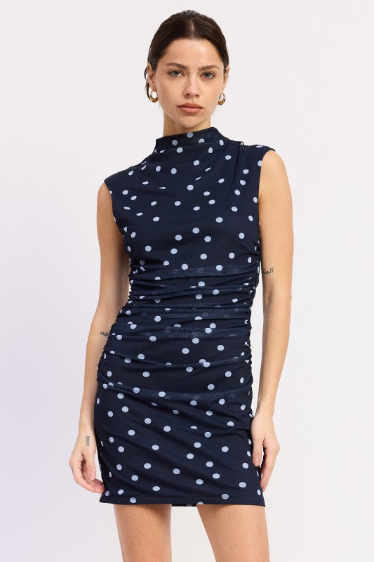 Sleeveless Mock Neck Mesh Mini Dress (women's dresses) - shop at us.meeeshop