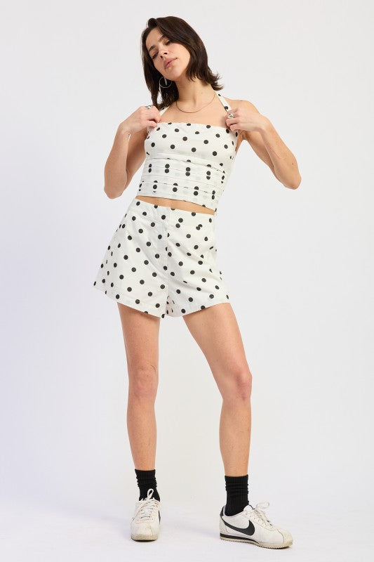 poplin mid waist Poplin Mid Waist Shorts IVORY BLUE POLKA DOT (bottom) - shop at us.meeeshop