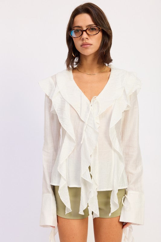 Tie Front Ruffled Top (women's shirts & tops) - shop at us.meeeshop