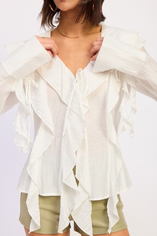 Tie Front Ruffled Top (women's shirts & tops) view 2 - shop at us.meeeshop