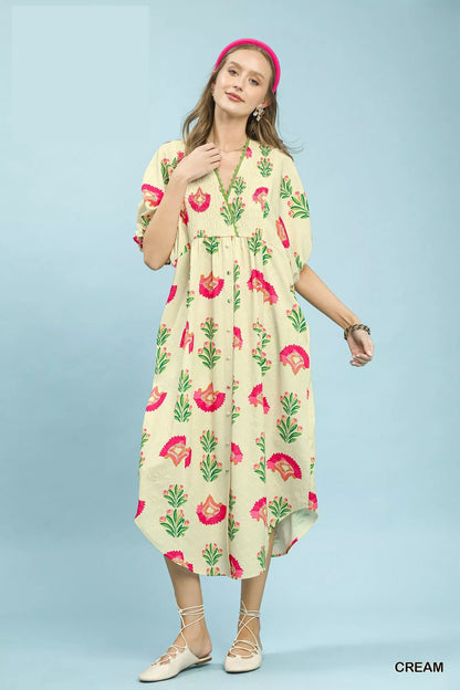 umgee abstract print Umgee Abstract Print V-neck Midi Dress view 2 (dress) - shop at us.meeeshop