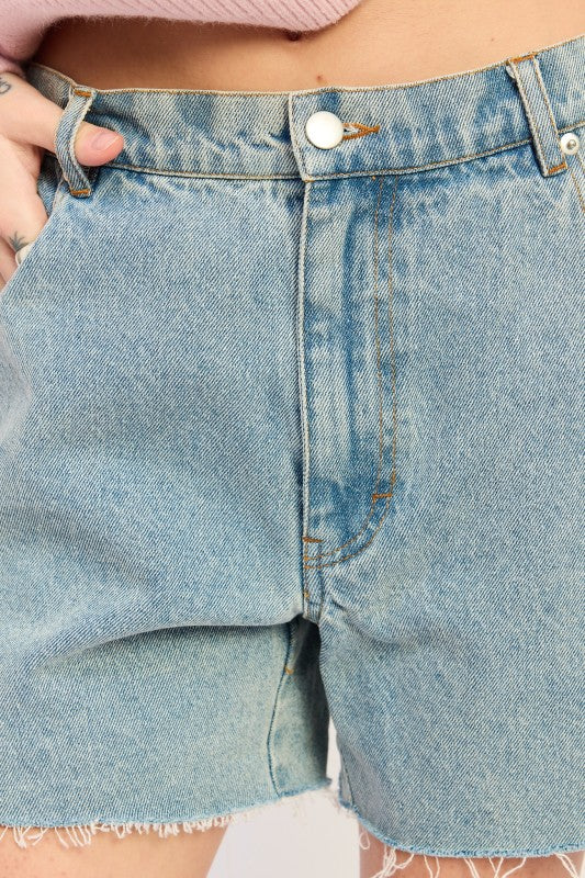 denim shorts with Denim Shorts with Row Edge Hem view 2 (bottom) - shop at us.meeeshop