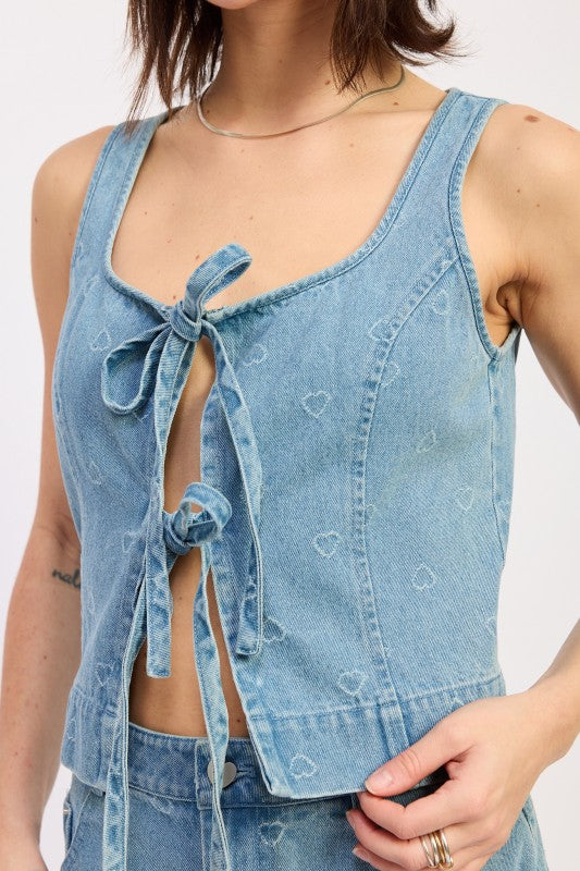Sleeveless Denim Top Wtih Front Ties (women's shirts & tops) view 2 - shop at us.meeeshop