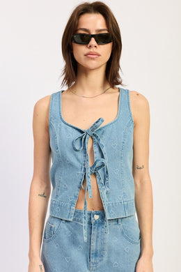 Sleeveless Denim Top Wtih Front Ties