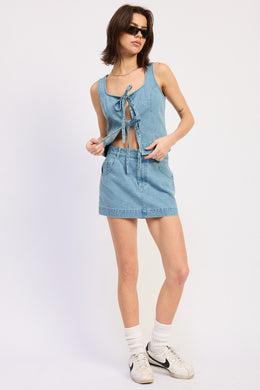 Mini Denim Skirt with Distress Detail