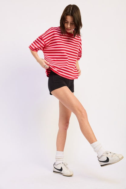 Oversized Stripe Shortsleeve Top us.meeeshop -  Shirts & Tops