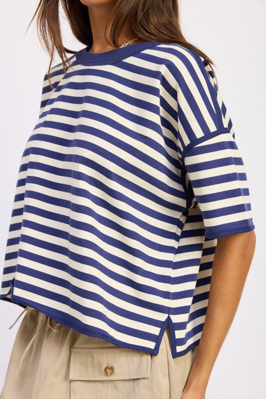 Oversized Stripe Shortsleeve Top us.meeeshop -  Shirts & Tops
