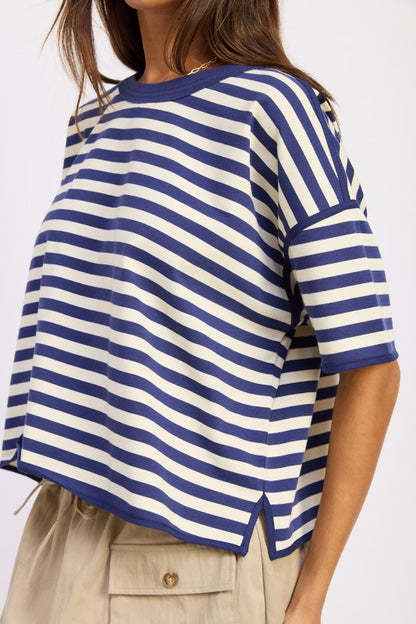 Oversized Stripe Shortsleeve Top us.meeeshop -  Shirts & Tops