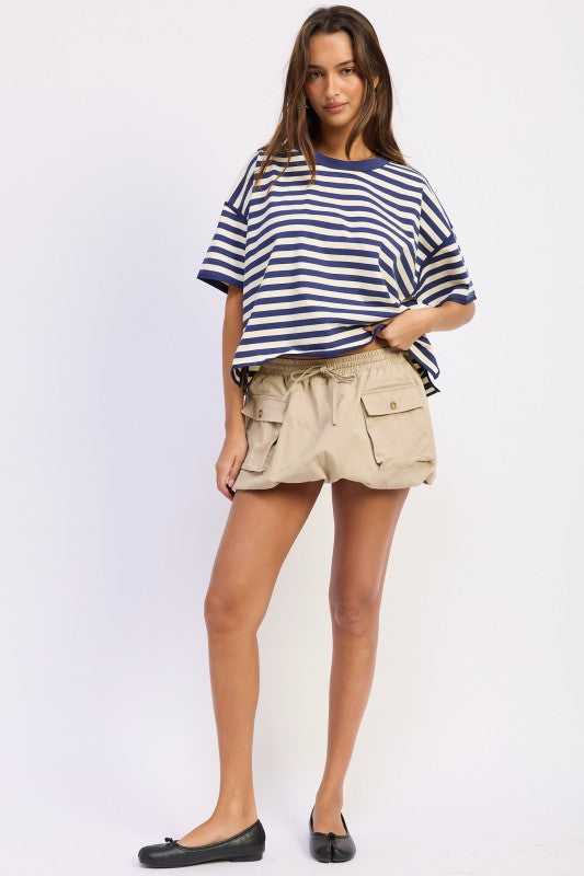Oversized Stripe Shortsleeve Top us.meeeshop -  Shirts & Tops