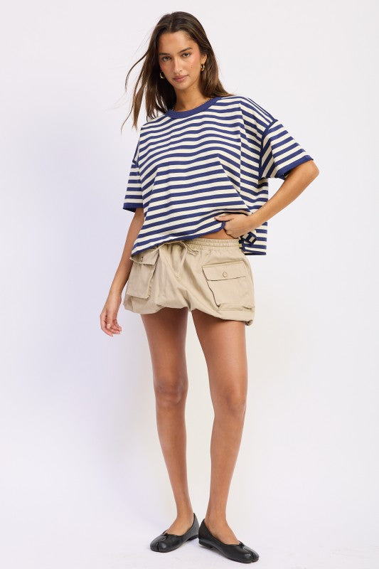 Oversized Stripe Shortsleeve Top us.meeeshop -  Shirts & Tops