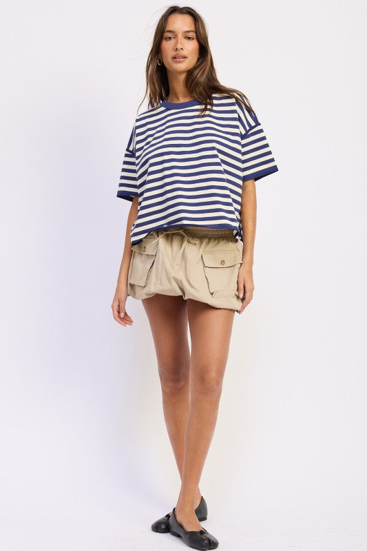 Oversized Stripe Shortsleeve Top us.meeeshop -  Shirts & Tops