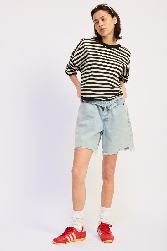 Oversized Stripe Shortsleeve Top us.meeeshop -  Shirts & Tops