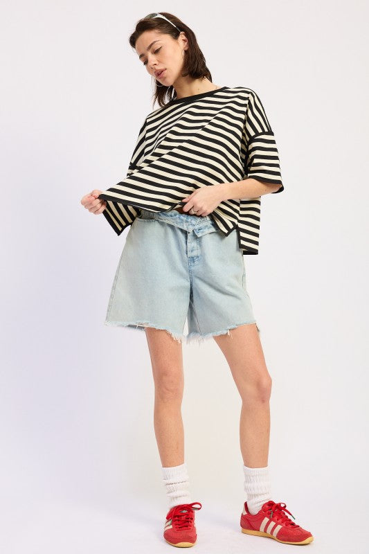 Oversized Stripe Shortsleeve Top us.meeeshop -  Shirts & Tops