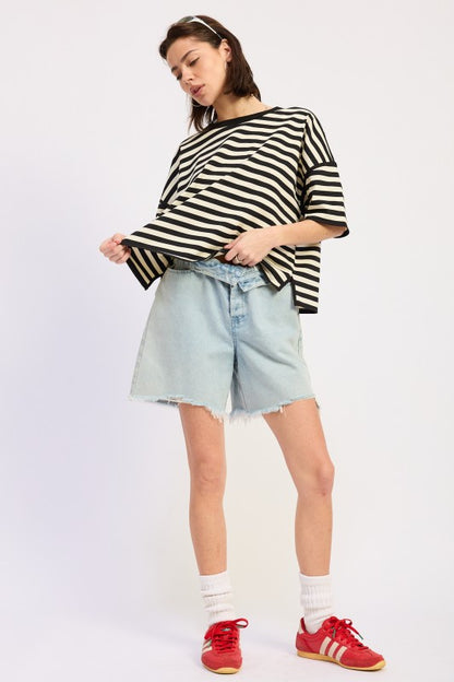Oversized Stripe Shortsleeve Top us.meeeshop -  Shirts & Tops