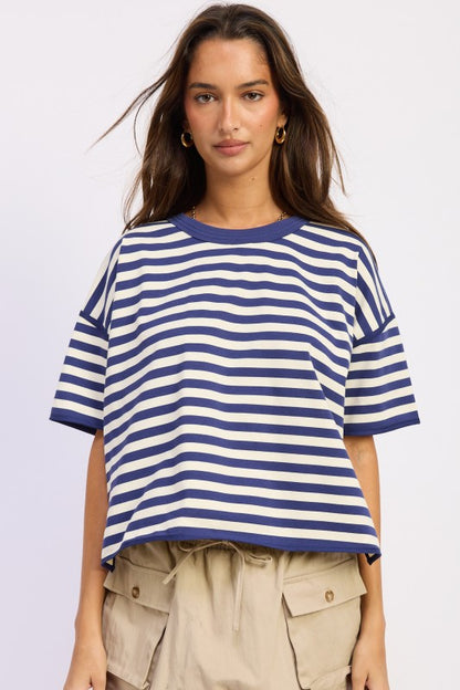Oversized Stripe Shortsleeve Top us.meeeshop -  Shirts & Tops