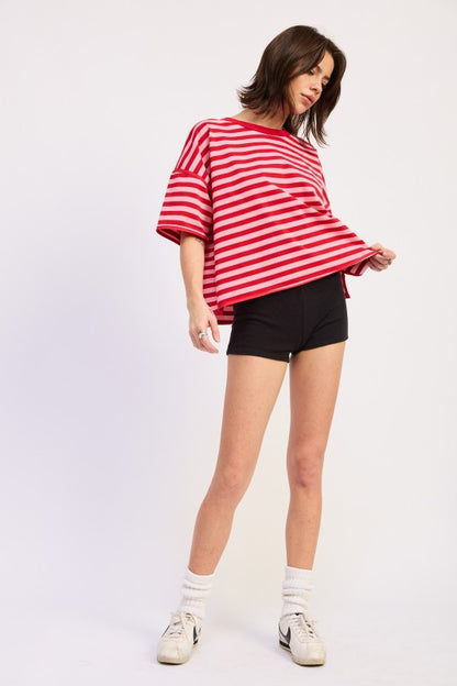 Oversized Stripe Shortsleeve Top us.meeeshop -  Shirts & Tops